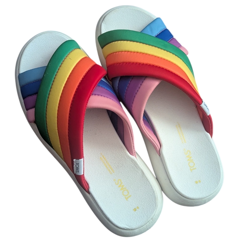 TOMS Women's Alpargata Mallow Crossover Sandals Multi Rainbow Jersey